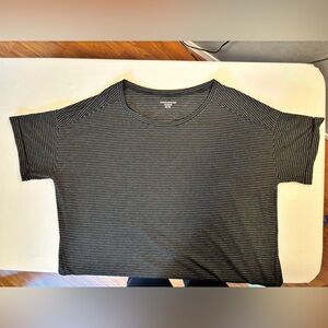 Bundle of 2 Amazon Essentials Black and White Strip and also solid black Tee